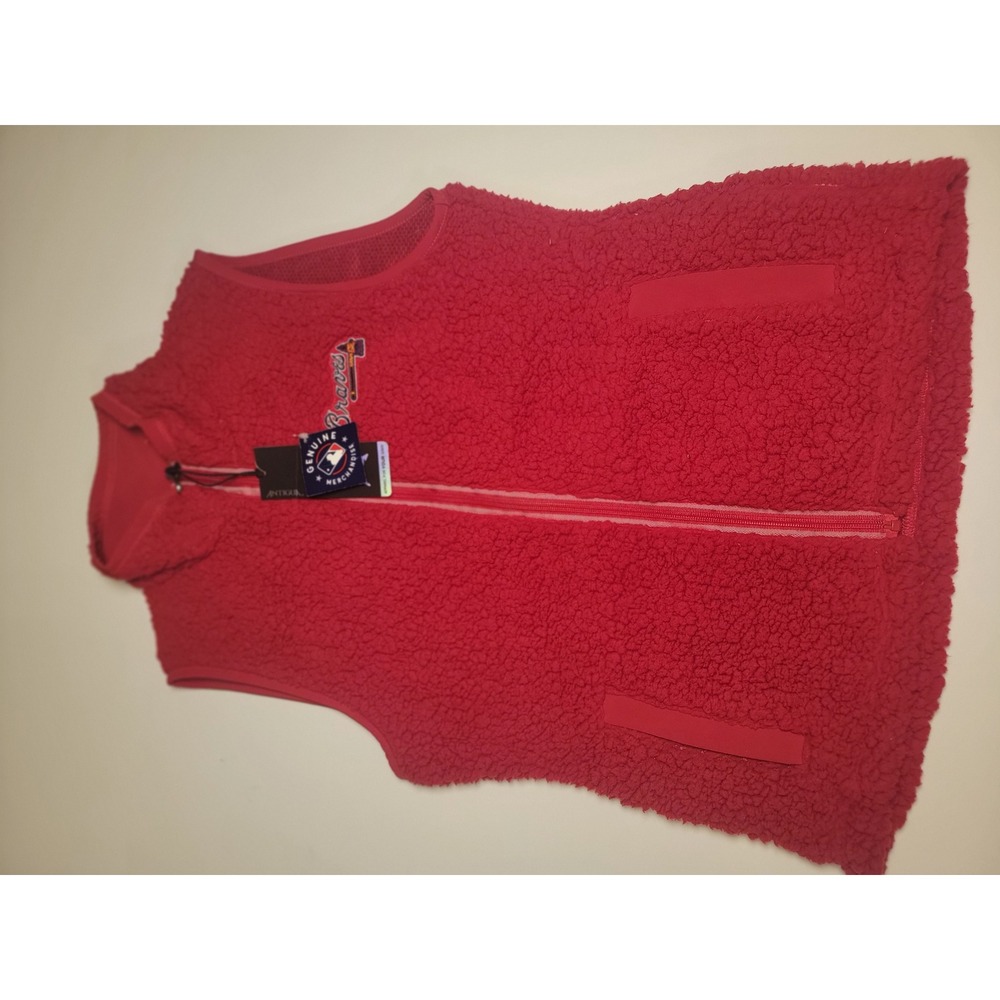 Antigua Atlanta Braves MLB Red Sherpa Fleece Full Zip Vest Womens Medium NWT